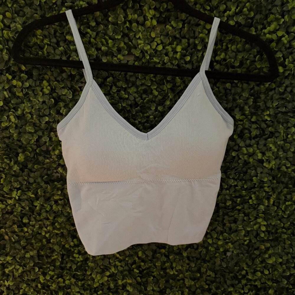 Light Blue Ribbed Bralette Crop Top Spaghetti Strap Tank Size S